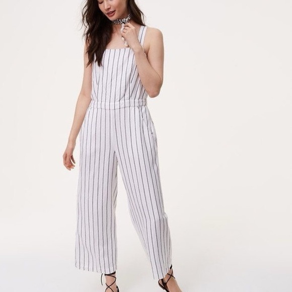 LOFT Pants - Ann Taylor Linen White Striped Linen Jumpsuit adorable!!